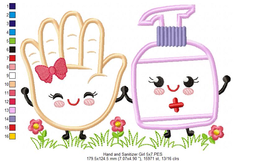 Hand and Sanitizer Girl and Boy - Applique - Set of 2 designs