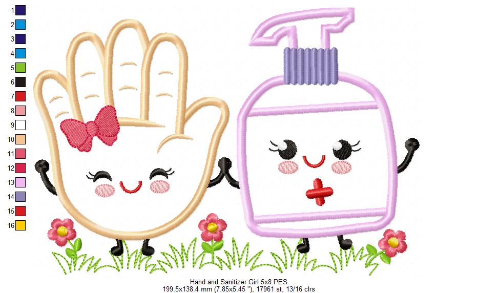 Hand and Sanitizer Girl and Boy - Applique - Set of 2 designs