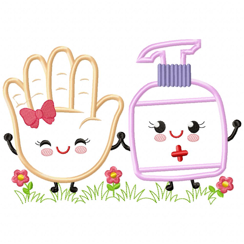 Hand and Sanitizer Girl and Boy - Applique - Set of 2 designs