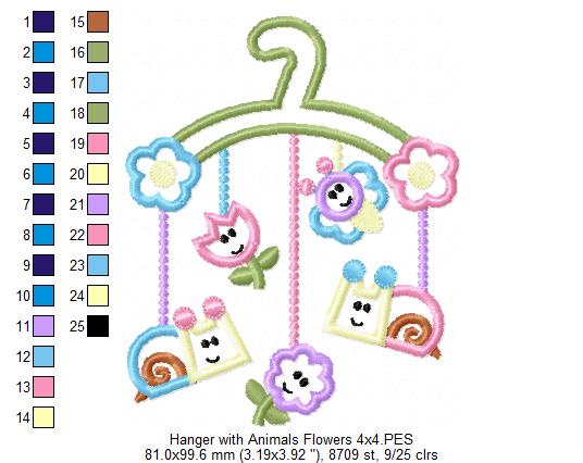 Hanger with Little Animals and Flowers - Applique Embroidery