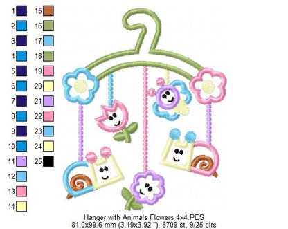 Hanger with Little Animals and Flowers - Applique Embroidery