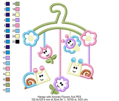 Hanger with Little Animals and Flowers - Applique Embroidery