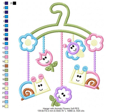Hanger with Little Animals and Flowers - Applique Embroidery