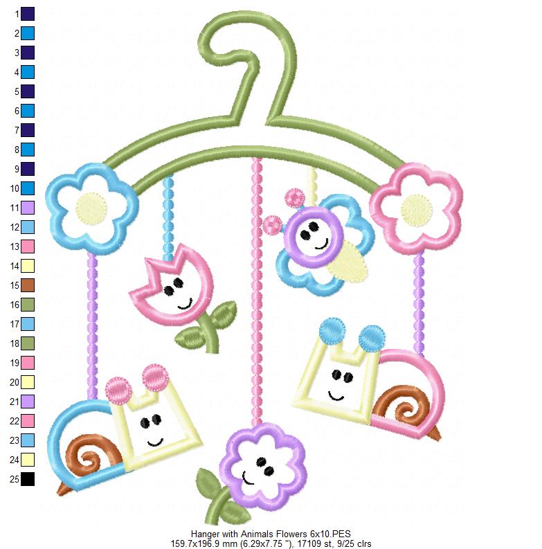 Hanger with Little Animals and Flowers - Applique Embroidery