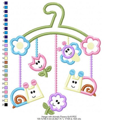 Hanger with Little Animals and Flowers - Applique Embroidery
