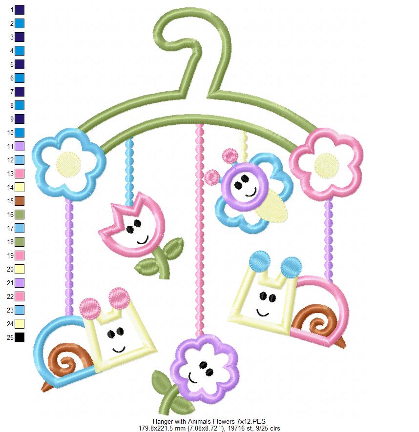 Hanger with Little Animals and Flowers - Applique Embroidery