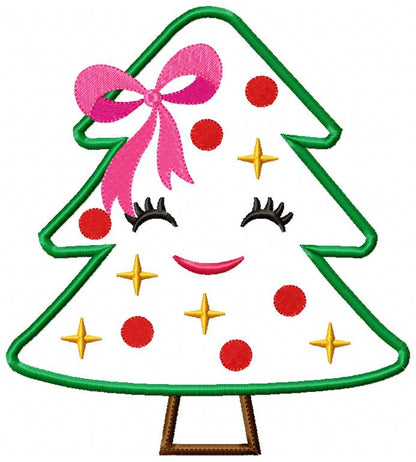 Happy Christmas Tree Girl - Applique