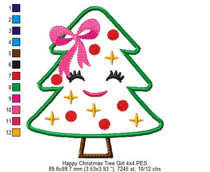 Happy Christmas Tree Girl - Applique