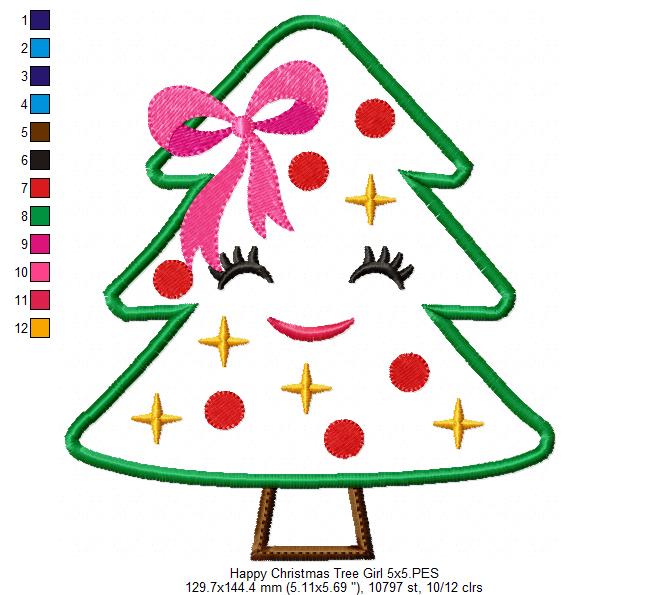 Happy Christmas Tree Girl - Applique