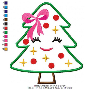 Happy Christmas Tree Girl - Applique