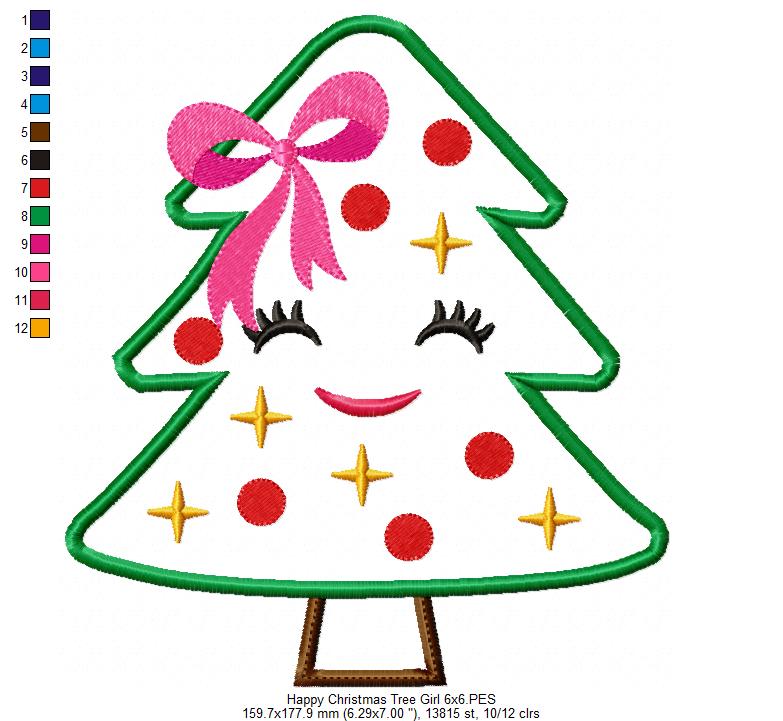 Happy Christmas Tree Girl - Applique