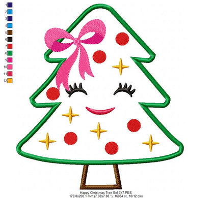 Happy Christmas Tree Girl - Applique