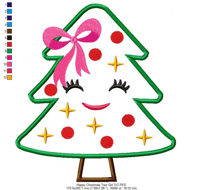 Happy Christmas Tree Girl - Applique