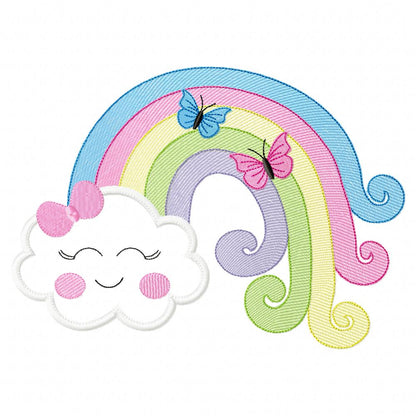 Happy Cloud, Rainbow and Butterflies - Applique Embroidery