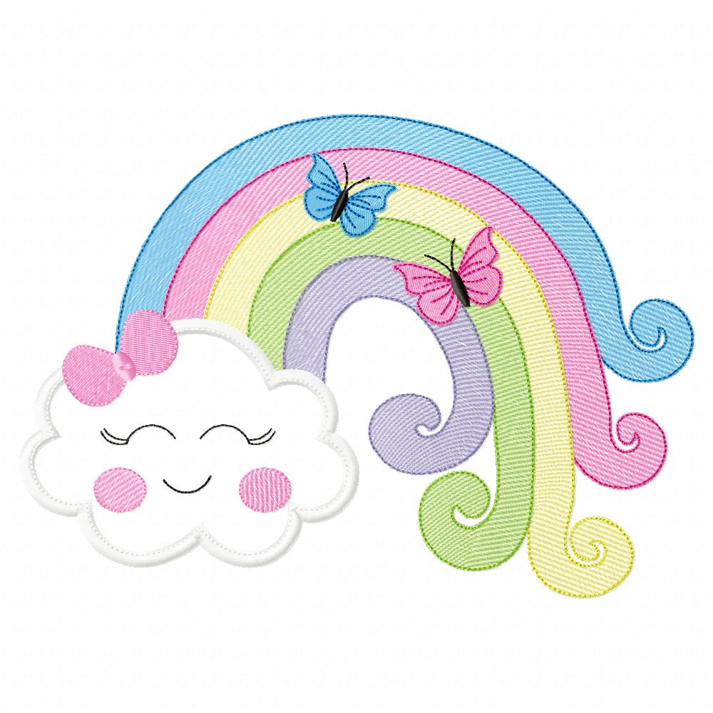 Happy Cloud, Rainbow and Butterflies - Applique Embroidery