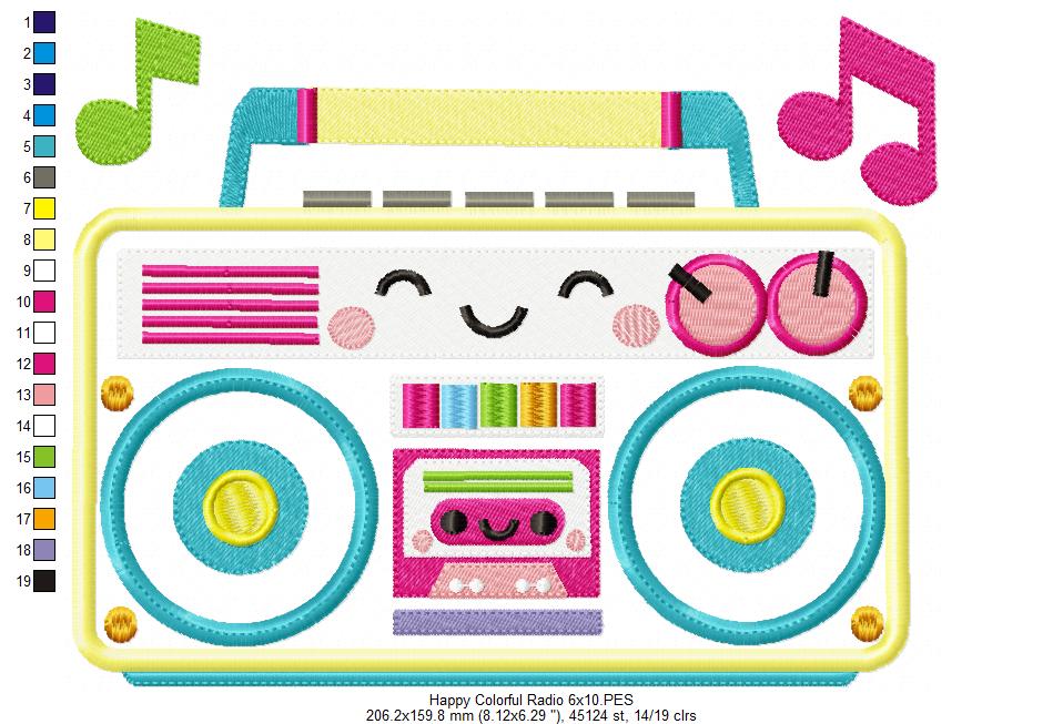 Happy Colorful Radio - Applique Embroidery
