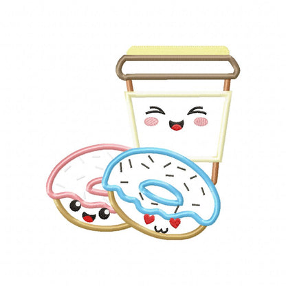 Happy Donuts and Coffee Cup - Applique