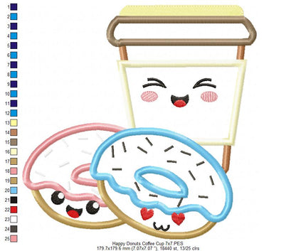 Happy Donuts and Coffee Cup - Applique