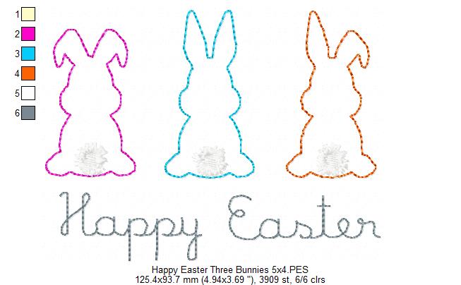 Three Bunnies Happy Easter - Raggy Applique
