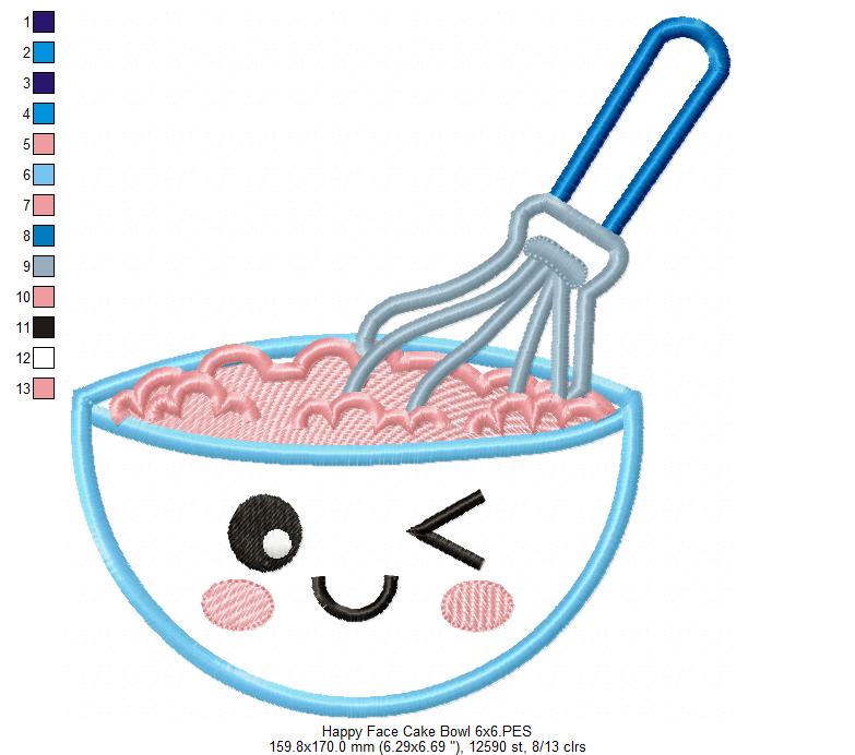 Happy Face Cake Bowl - Applique Embroidery