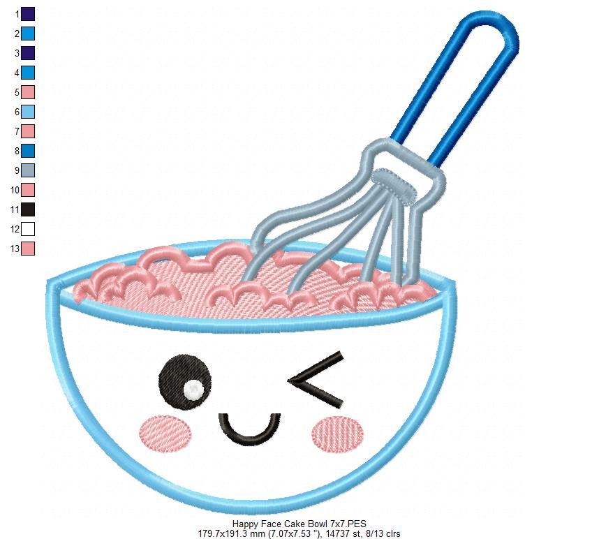 Happy Face Cake Bowl - Applique Embroidery