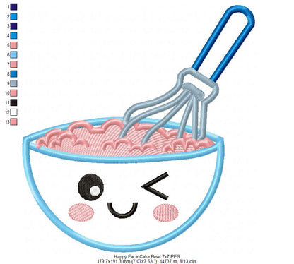 Happy Face Cake Bowl - Applique Embroidery