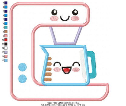 Happy Face Coffee Machine - Applique - Machine Embroidery Design