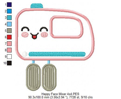 Happy Face Mixer - Applique - Machine Embroidery Design