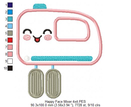 Happy Face Mixer - Applique - Machine Embroidery Design