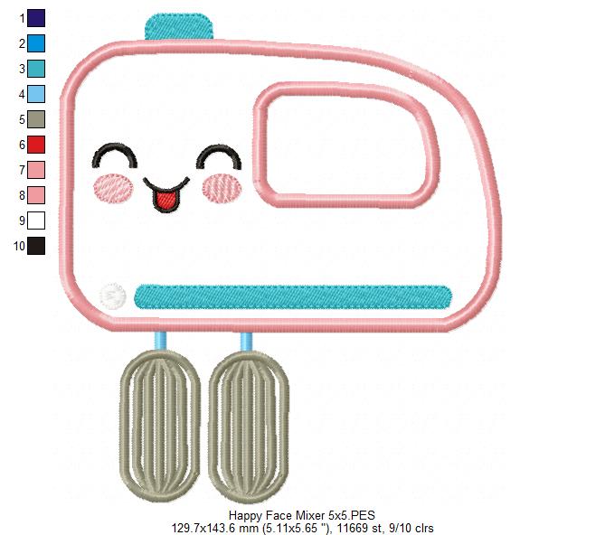 Happy Face Mixer - Applique - Machine Embroidery Design