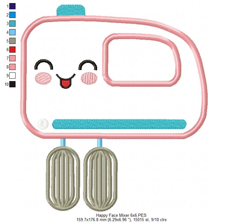 Happy Face Mixer - Applique - Machine Embroidery Design