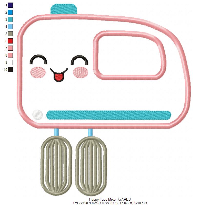 Happy Face Mixer - Applique - Machine Embroidery Design