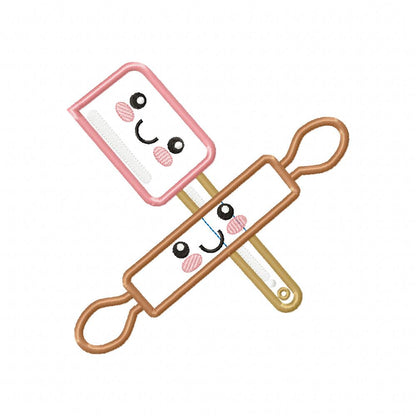 Happy Face Pasta Roll and Kitchen Spatula - Applique - Machine Embroidery Design