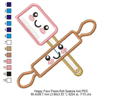 Happy Face Pasta Roll and Kitchen Spatula - Applique - Machine Embroidery Design