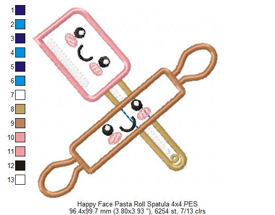 Happy Face Pasta Roll and Kitchen Spatula - Applique - Machine Embroidery Design