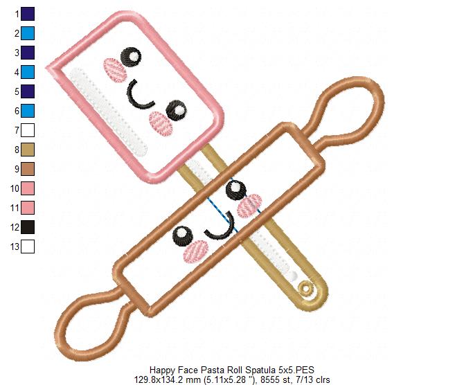 Happy Face Pasta Roll and Kitchen Spatula - Applique - Machine Embroidery Design