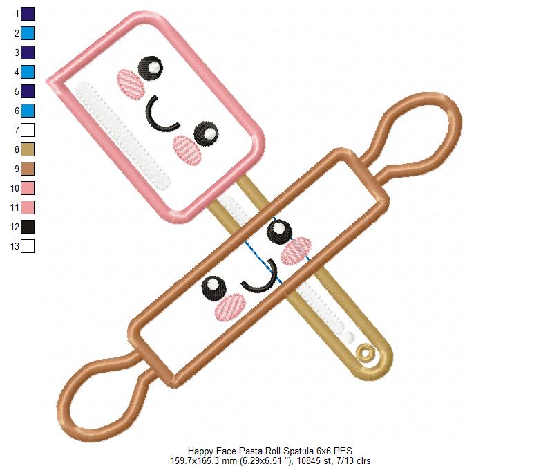 Happy Face Pasta Roll and Kitchen Spatula - Applique - Machine Embroidery Design