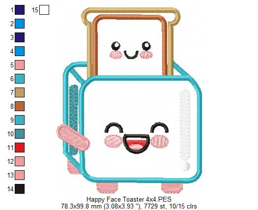 Happy Face Toaster - Applique - Machine Embroidery Design