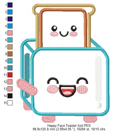 Happy Face Toaster - Applique - Machine Embroidery Design