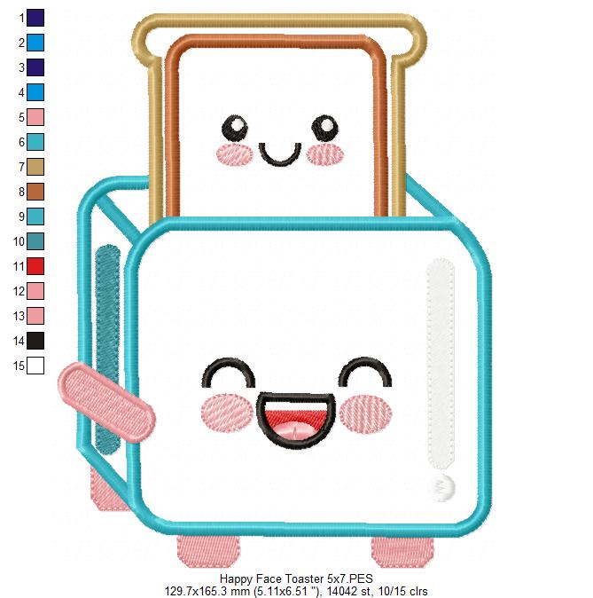 Happy Face Toaster - Applique - Machine Embroidery Design