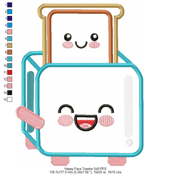 Happy Face Toaster - Applique - Machine Embroidery Design