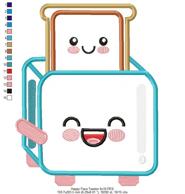 Happy Face Toaster - Applique - Machine Embroidery Design