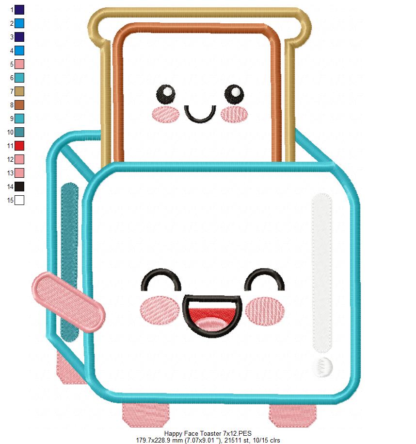 Happy Face Toaster - Applique - Machine Embroidery Design