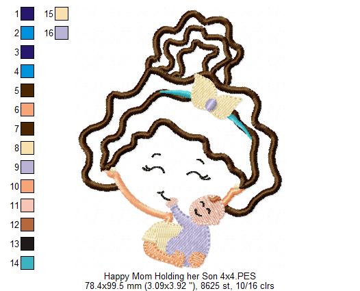 Happy Mom Holding her Son - Applique