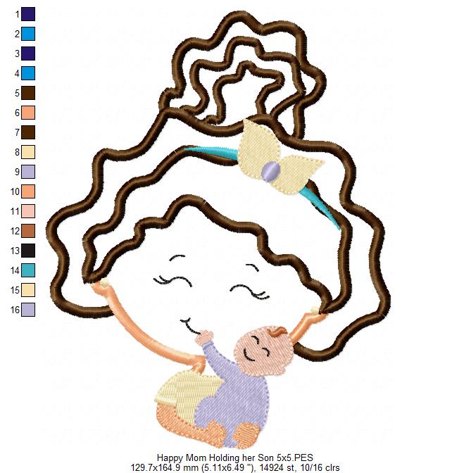 Moms Holding their Children - Applique - Set of 3 designs