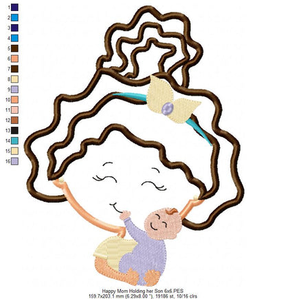 Happy Mom Holding her Son - Applique
