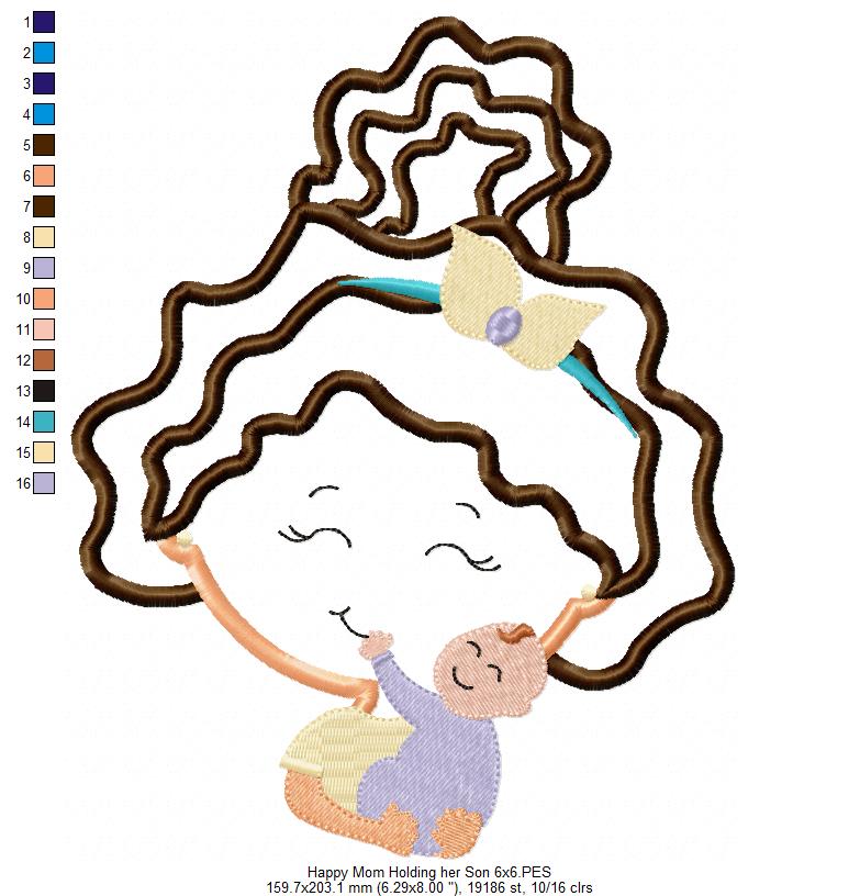 Moms Holding their Children - Applique - Set of 3 designs