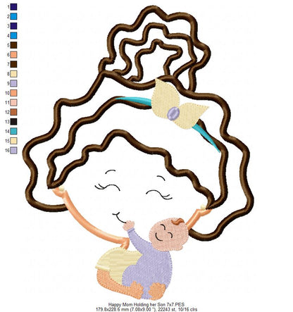 Moms Holding their Children - Applique - Set of 3 designs