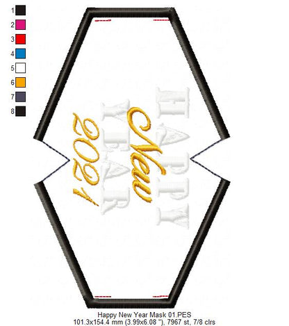 Happy New Year Face Mask - ITH Project - Machine Embroidery Design