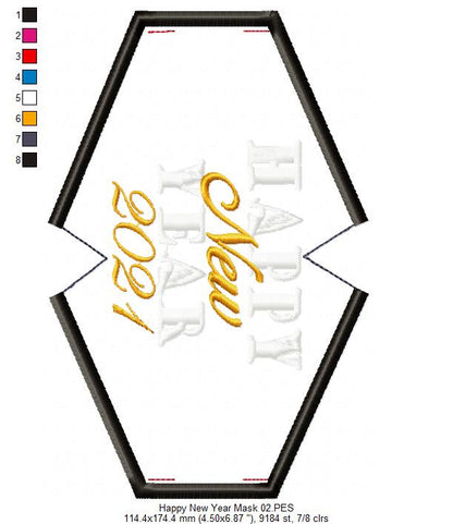 Happy New Year Face Mask - ITH Project - Machine Embroidery Design